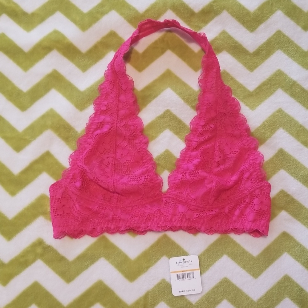Free People Hot Pink Lace Bra Size Small NWT
